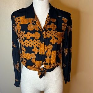 Carole Little Petites Crop Button Down Top